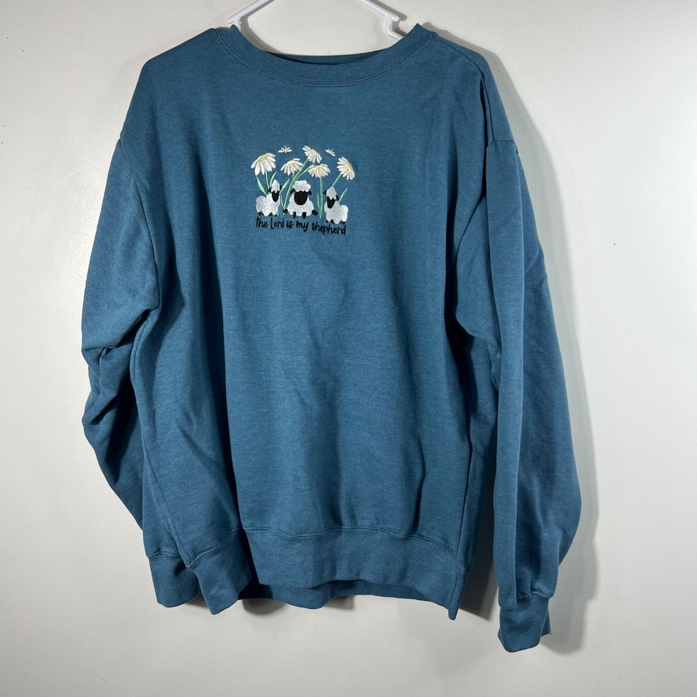 Womens Love in Faith The Lord Is My Shepherd Sweatshirt Teal Blue XL
